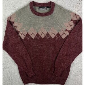 Vintage Andrew St John Sweater Grey Red Patterned Acrylic Crewneck‎ 90s Large